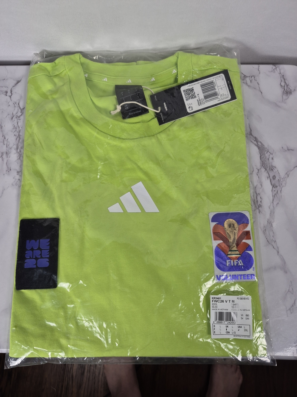Adidas Neon Lime FIFA Volunteer Short Sleeve Tee Size L World Cup